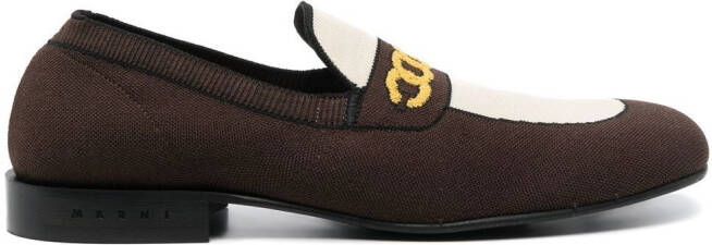 Marni sock-style chain-print loafers Brown