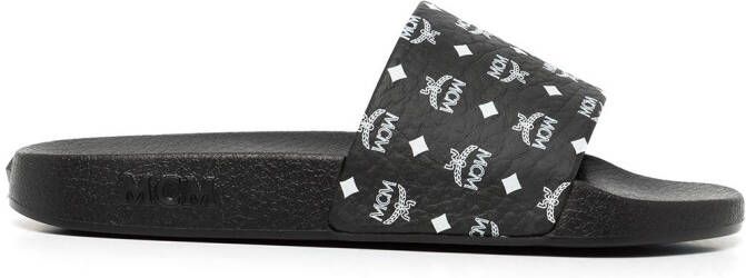MCM monogram-print slides Black