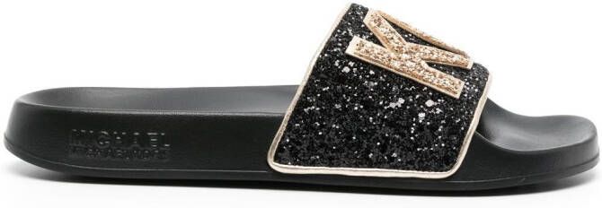 Michael Kors glittered logo slides Black