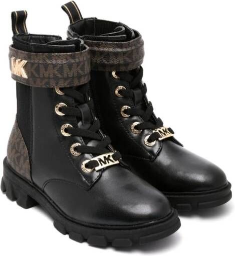 Michael Kors Kids monogram-print lace-up boots Black