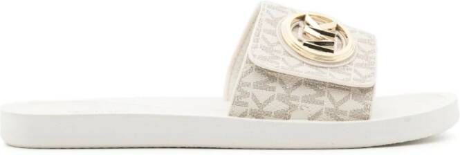 Michael Kors logo-plaque canvas slides White