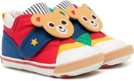 Miki House bear-motif touch-strap sneakers White