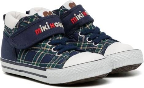 Miki House check-print touch-strap sneakers Blue