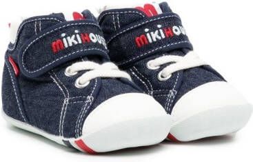 Miki House logo-embroidered denim sneakers Blue