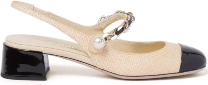 Miu 35mm pearl-embellished raffia pumps Neutrals