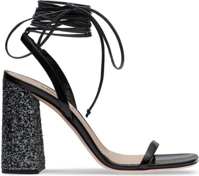 Miu ankle tie-fastening glitter sandals Black