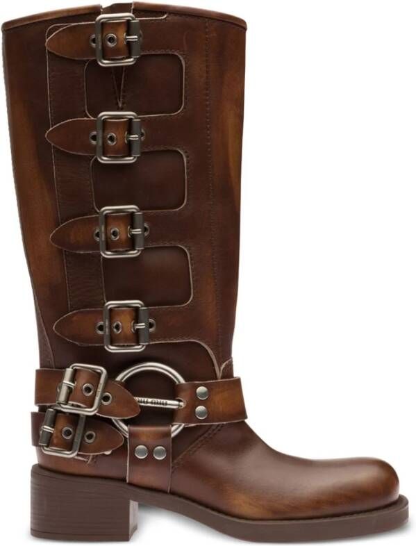 Miu buckle-detail leather boots Brown