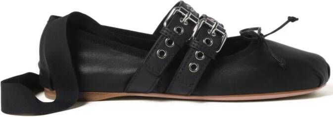 Miu buckled leather ballerina shoes Black