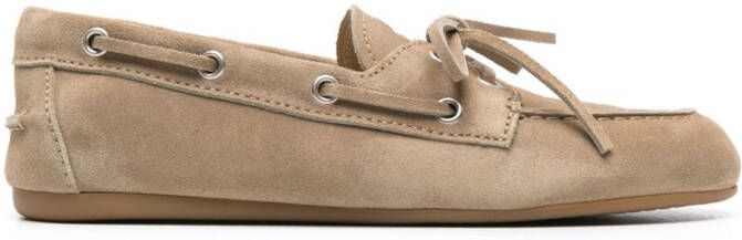Miu logo-embossed suede loafers Neutrals