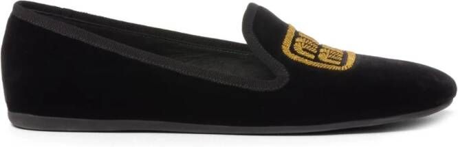 Miu logo-embroidered velvet slippers Black