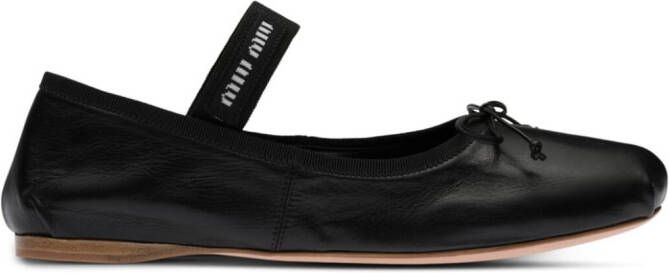 Miu logo-patch ballerina shoes Black