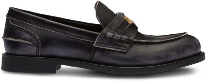 Miu logo-plaque leather loafers Black