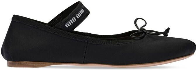 Miu logo-strap satin ballerina pumps Black