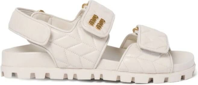 Miu matelassé logo-plaque sandals Neutrals