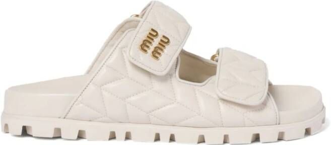 Miu Matelassé nappa leather slides White