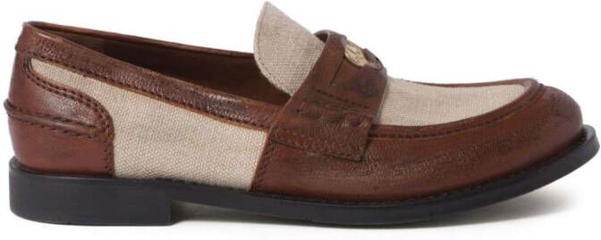 Miu penny-appliqué panelled loafers Brown