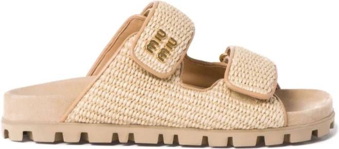 Miu touch-strap raffia sandals Neutrals