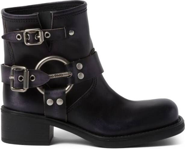 Miu Vintage-Look leather ankle boots Black
