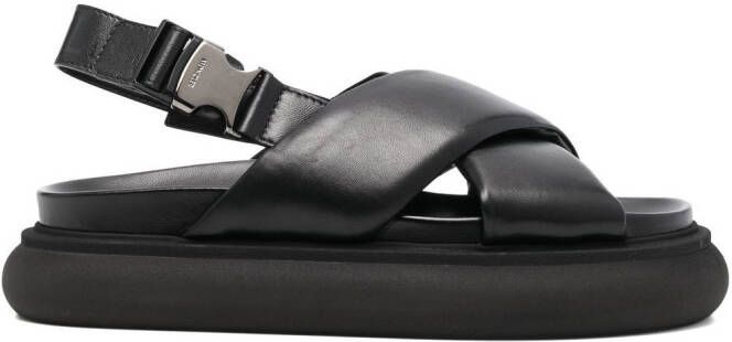 Moncler cross-strap leather sandals Black
