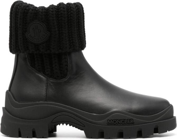 Moncler Larue ribbed-knit leather boots Black