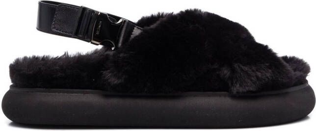Moncler Solarisse faux-fur flat sandals Black