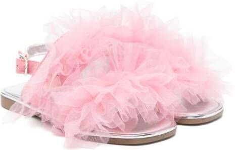 Monnalisa appliqué-detail metallic sandals Pink