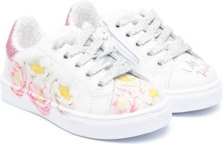 Monnalisa floral-print lace-up sneakers White