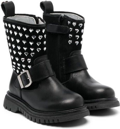 Monnalisa heart stud-embellished ankle boots Black