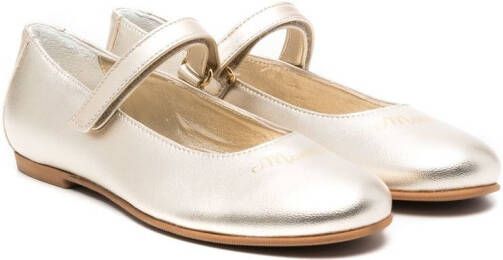 Monnalisa logo-print leather ballerina shoes Gold