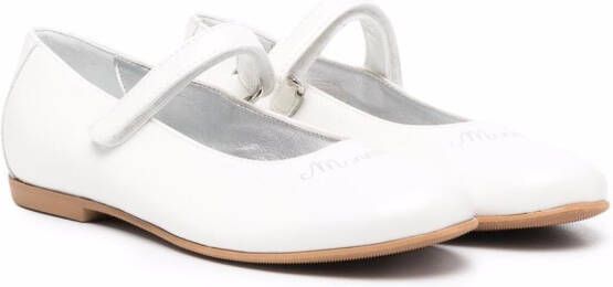Monnalisa logo-print leather ballerina shoes White