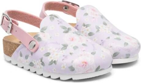Monnalisa rose-pattern leather sandals Purple