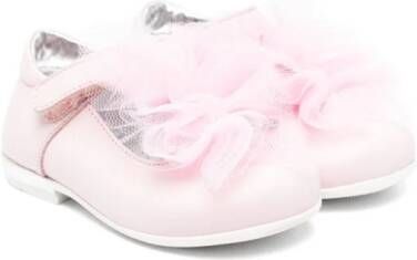 Monnalisa ruffled leather ballerinas Pink