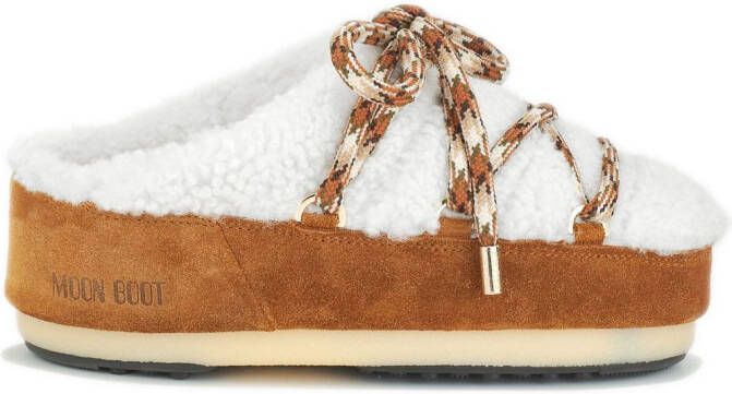 Moon Boot faux-shearling lace-up mules White
