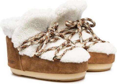 Moon Boot Kids Iconic shearling-trim ankle boots Brown