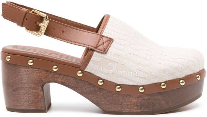 Moschino 75mm logo-print leather clogs Neutrals