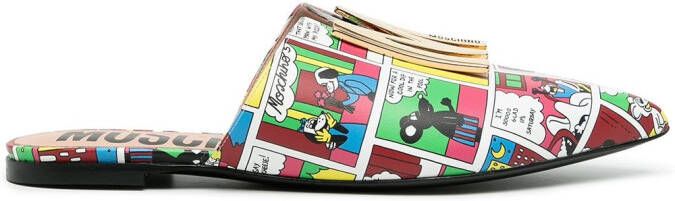 Moschino comics-print flat slippers White