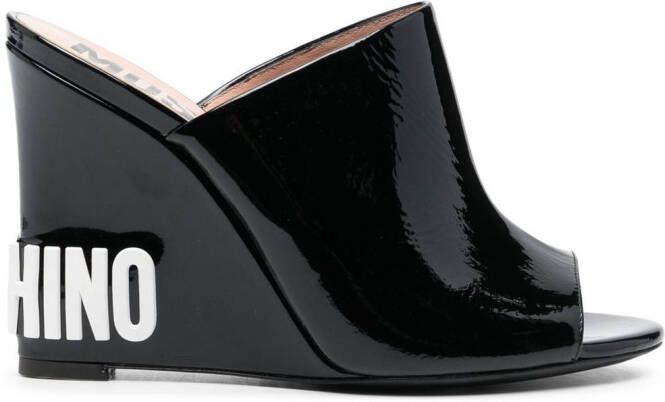 Moschino 110mm embossed-logo wedge sandals Black