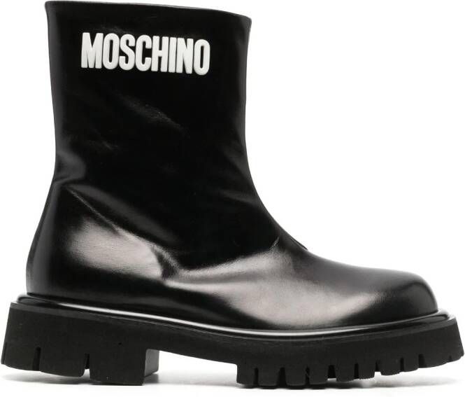 Moschino embossed-logo zipped leather boots Black