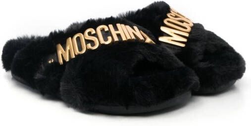 Moschino Kids faux-fur slip-on sandals Black