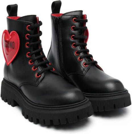 Moschino Kids heart-patch combat boots Black