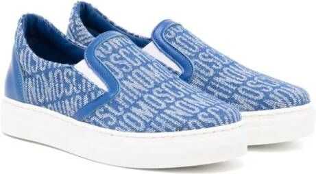 Moschino Kids logo-jacquard denim sneakers Blue