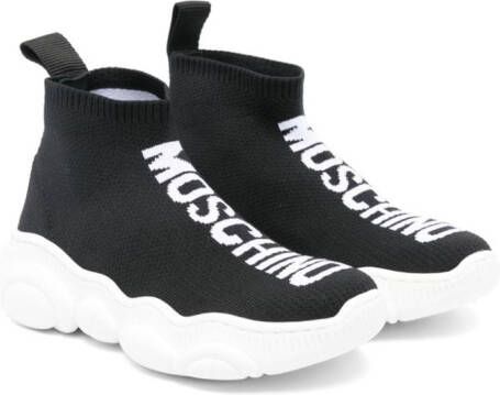 Moschino Kids logo-jacquard slip-on sneakers Black