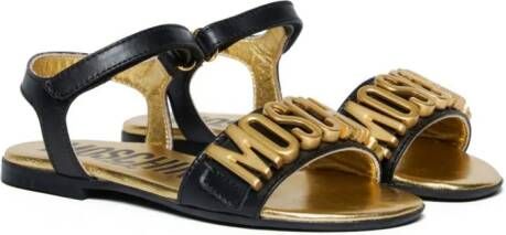 Moschino Kids logo-lettering leather sandals Black