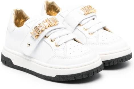 Moschino Kids logo-lettering leather sneakers White