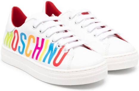 Moschino Kids logo-print leather sneakers White