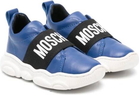 Moschino Kids logo-print strap leather sneakers Blue