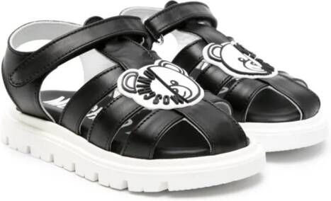 Moschino Kids Teddy Bear-appliqué leather sandals Black