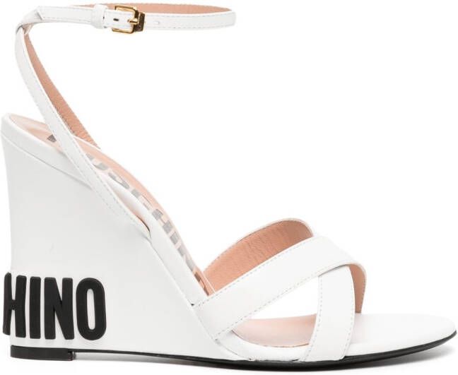 Moschino logo 90mm wedge-heel sandals White
