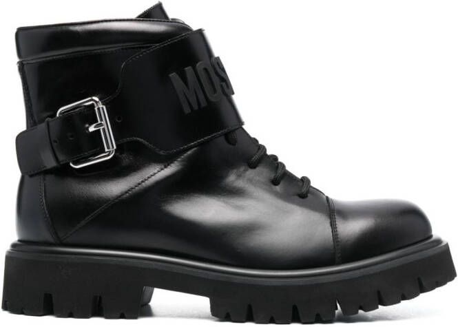 Moschino logo-embossed lace-up leather boots Black