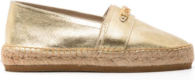 Moschino logo-lettering metallic leather espadrilles Gold